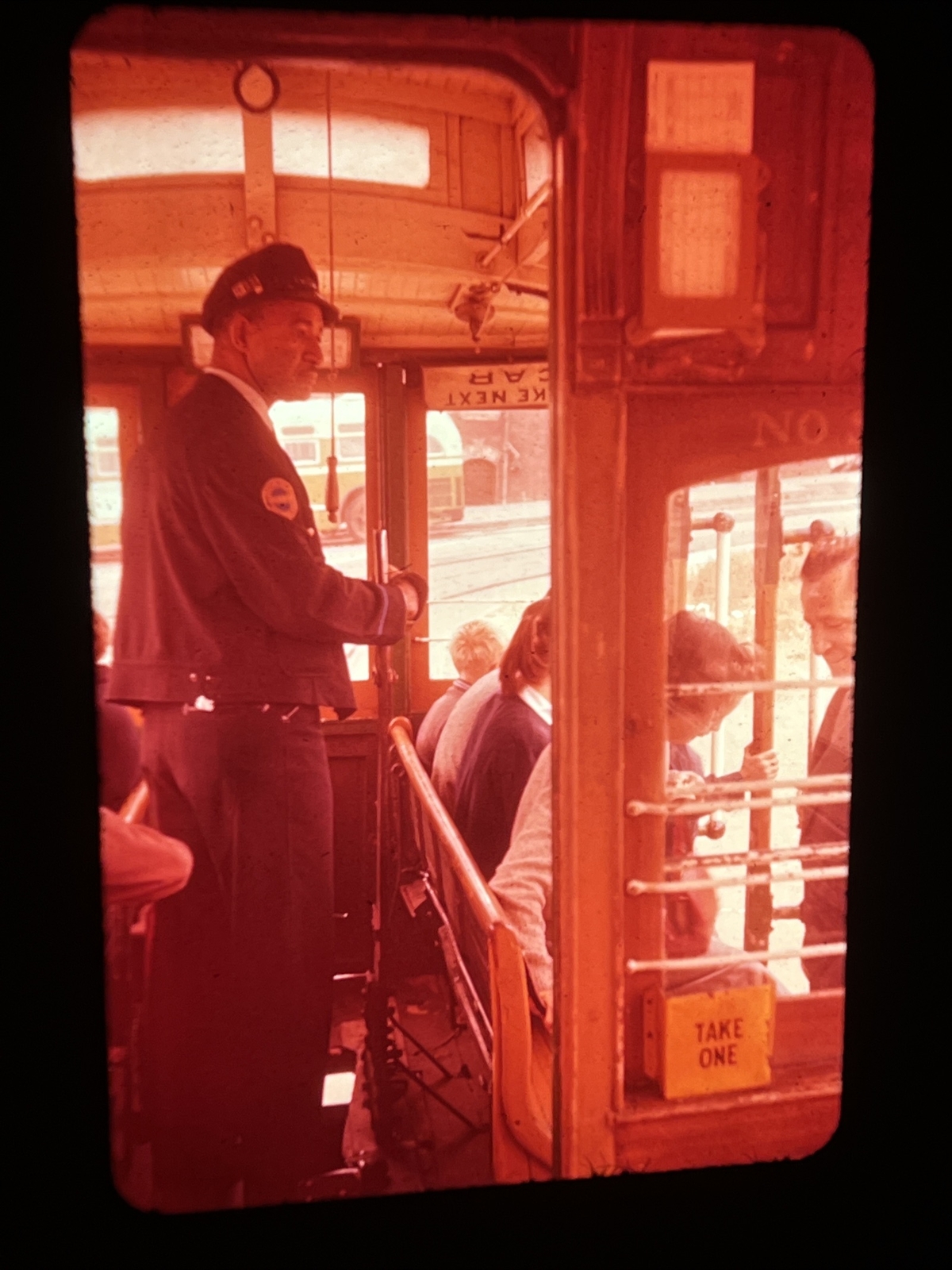 2 ORIGINAL SLIDEs TROLLEY 512 SAN FRANCISCO 1957 Powell & Hyde And Conductor Pic
