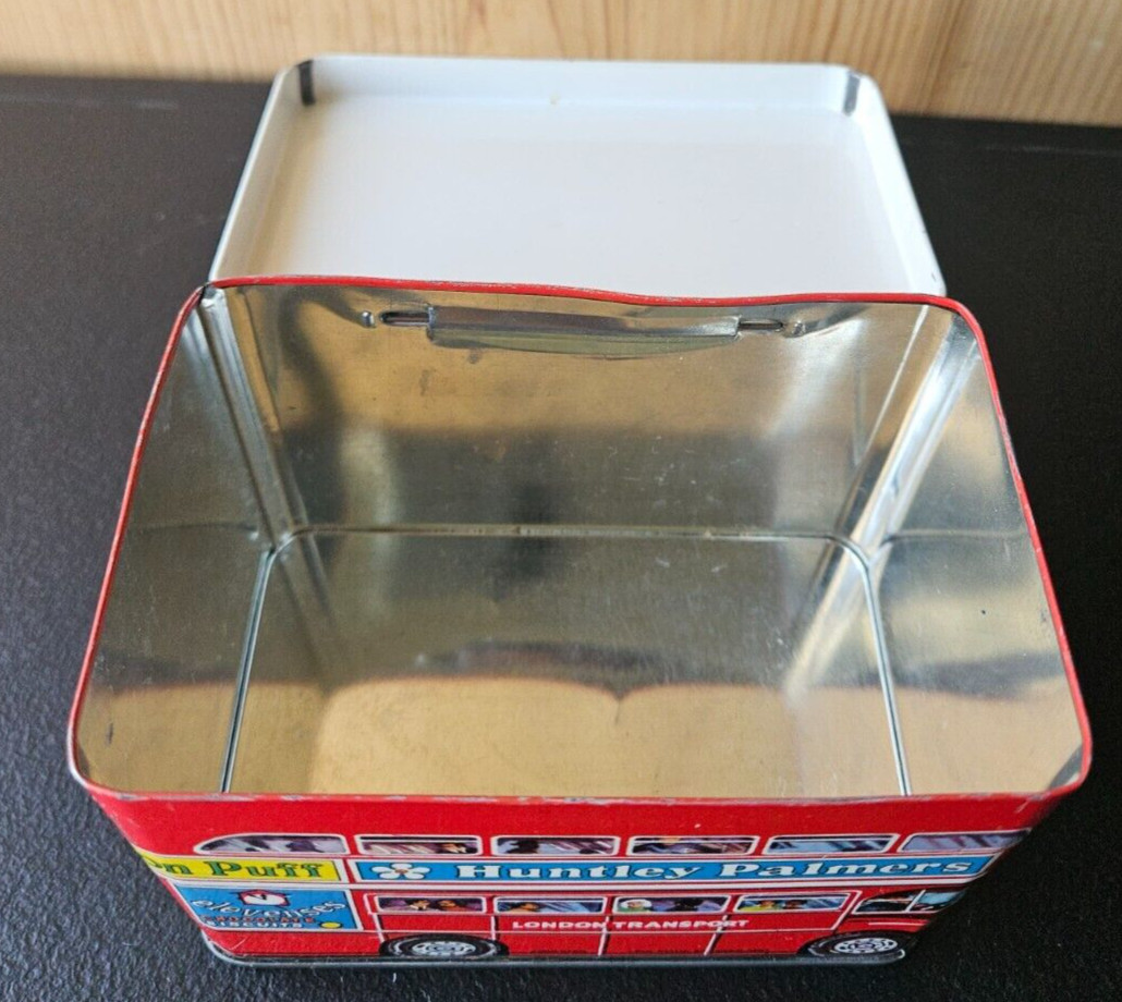 LONDON BUS TRANSPORT FACSIMILE STORAGE TIN. HBS MADE IN ENGLAND. HUNTLEY PALMERS