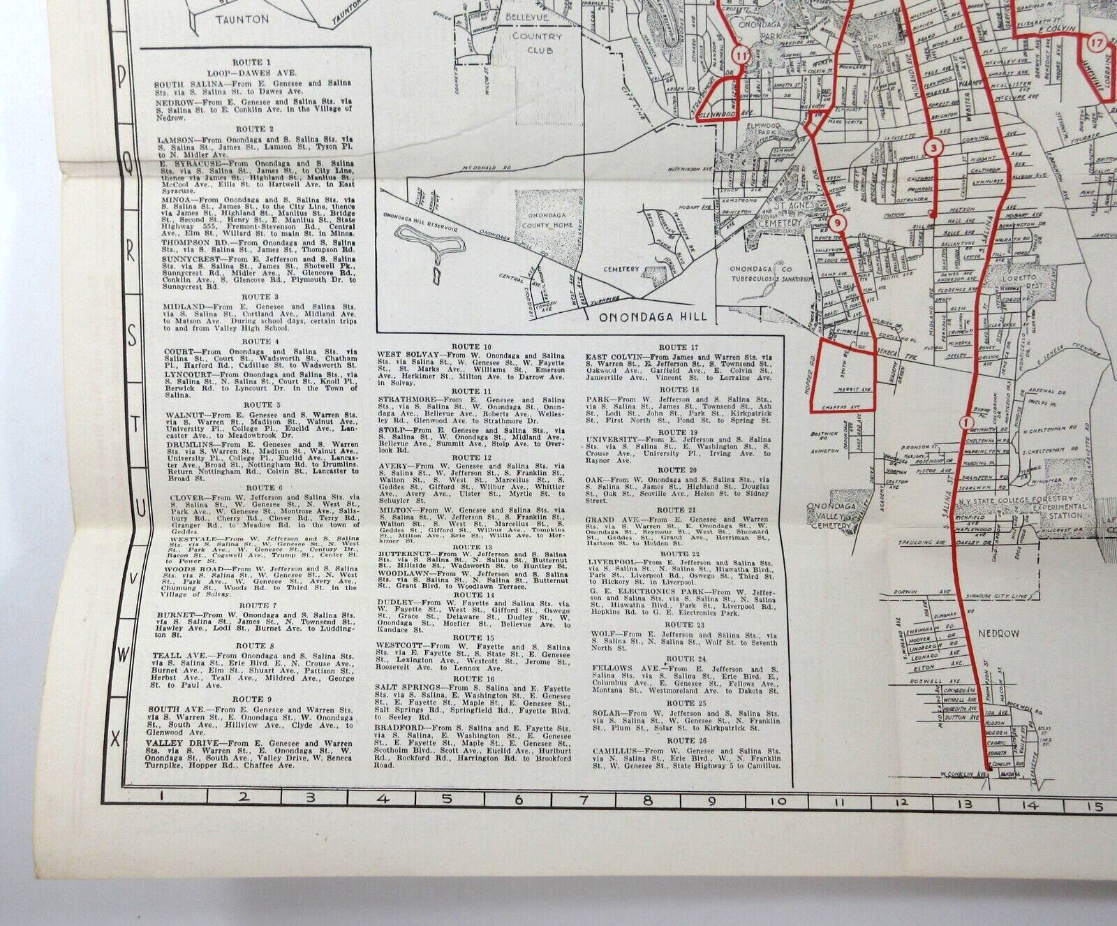 Vintage Syracuse Transit Bus Route Street Map Business Directory New York 1946