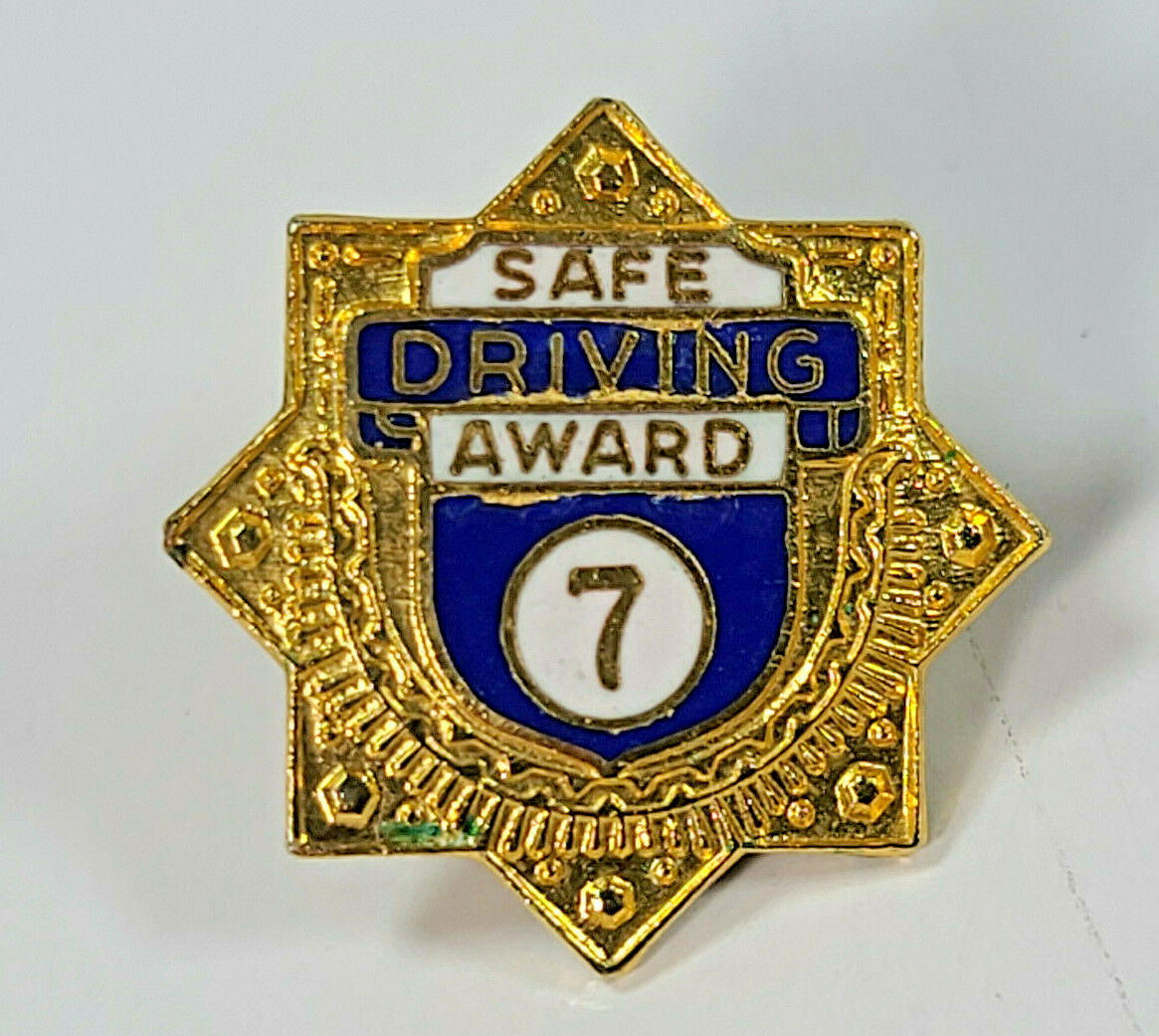 Vintage Driving Safety Award Lapel Pin 3/4″ 7 Years Screw Back