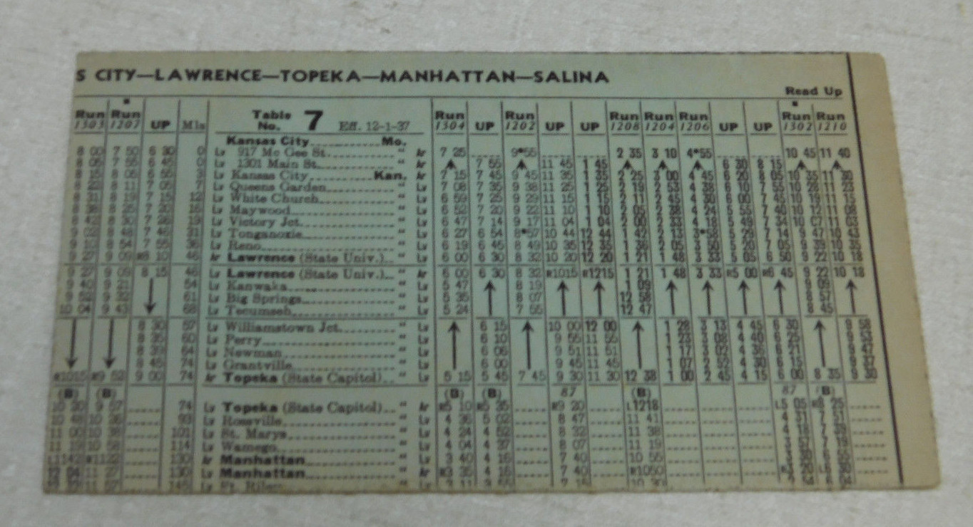 1938 Southwestern Greyhound bus time table Chicago St Louis Kansas City Denver