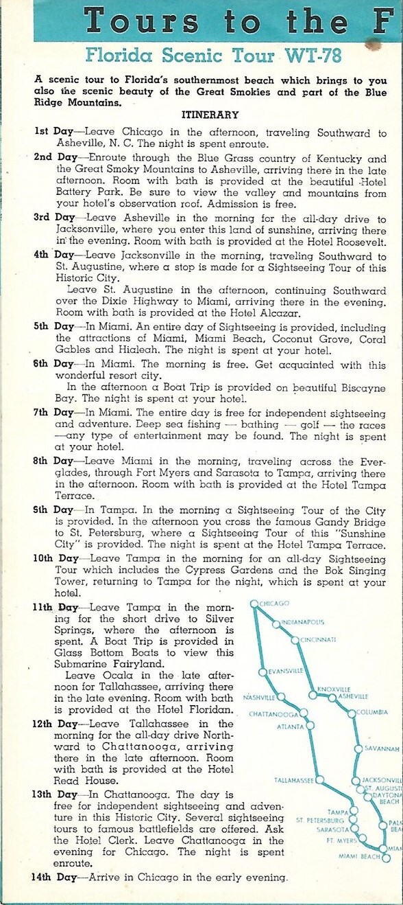 Vintage 1940 TRAILWAYS “Land of Sunshine” Bus Tour Brochure Florida Arizona Maps