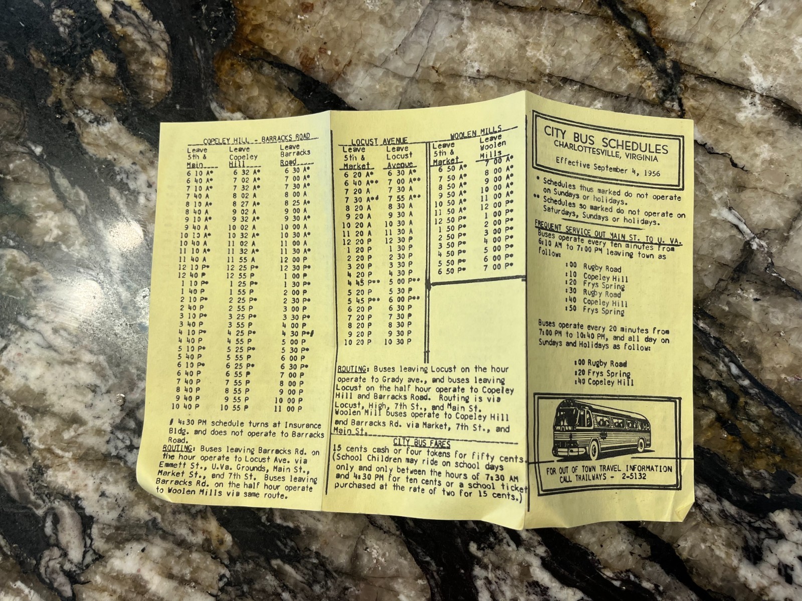 1956 Charlottesville, Virginia Bus Schedule