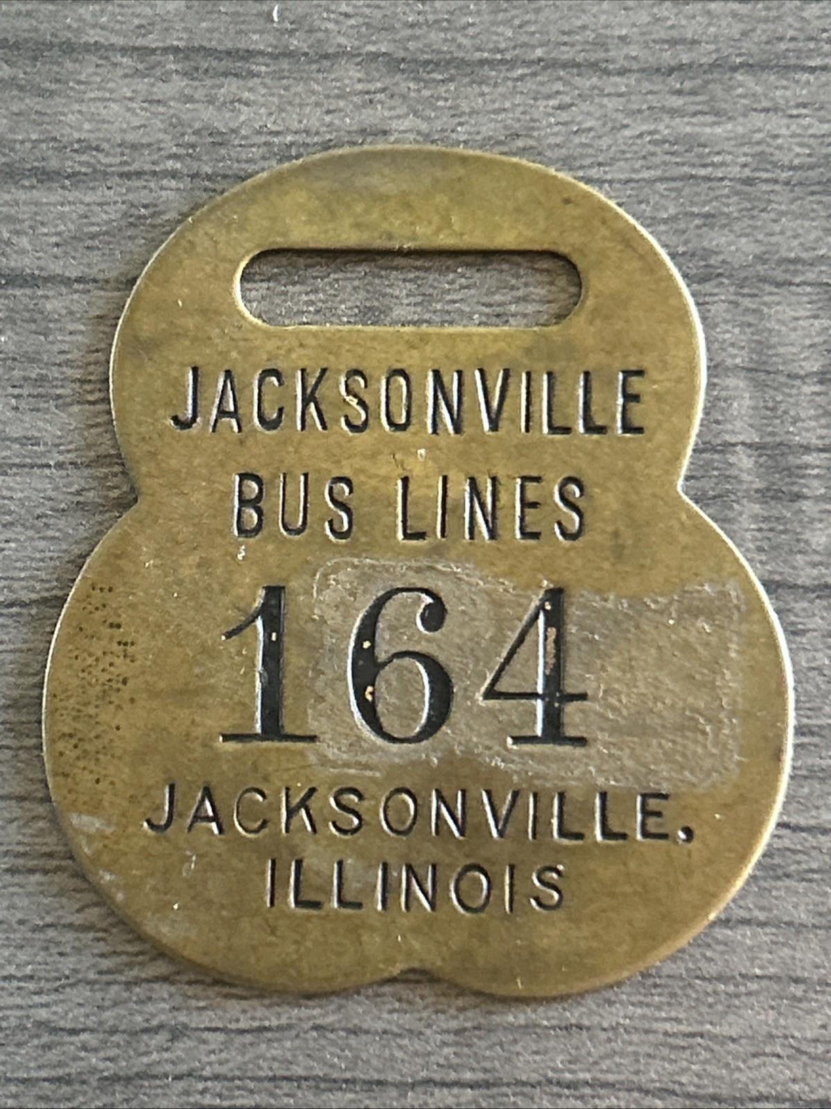 Jacksonville Bus Lines Illinois Watch Fob Luggage Tag #164 RARE Vintage Brass