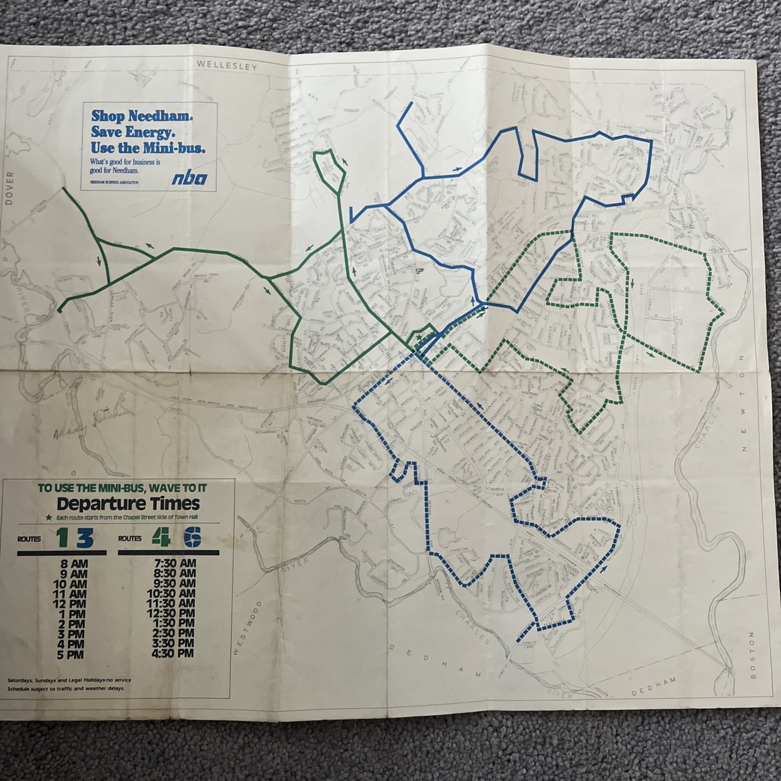 1981 Needham MA Mini-bus Schedule Route Map