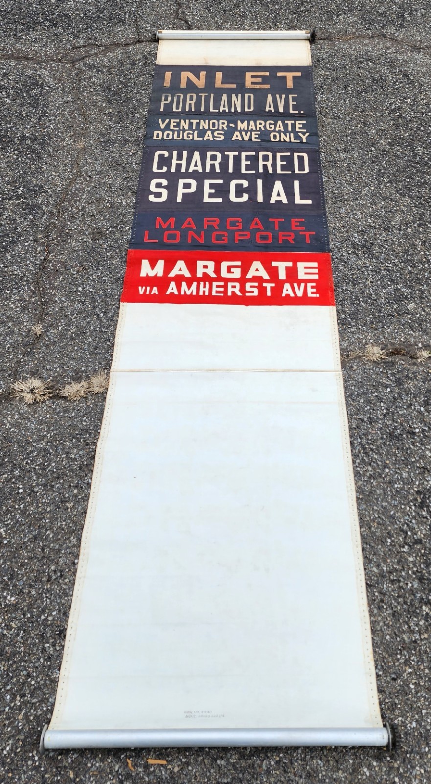 VINTAGE 1940 ATLANTIC CITY TRANSPORTATION CO. ATC BUS ROLL SIGN JERSEY SHORE NJ