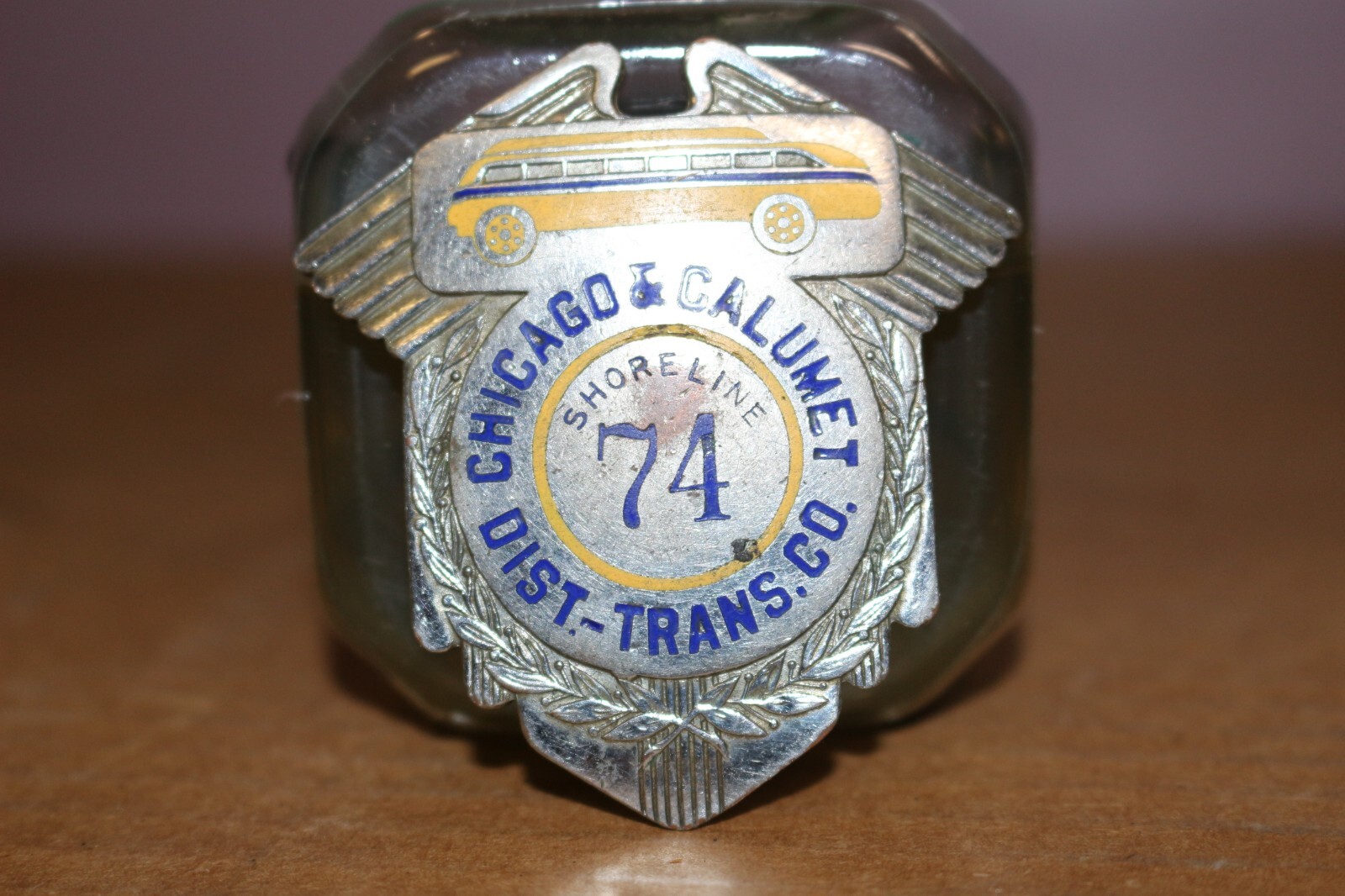 Vintage 1930’s Chicago Calumet Shore Line Bus Drivers Cap Hat Metal Badge Sign