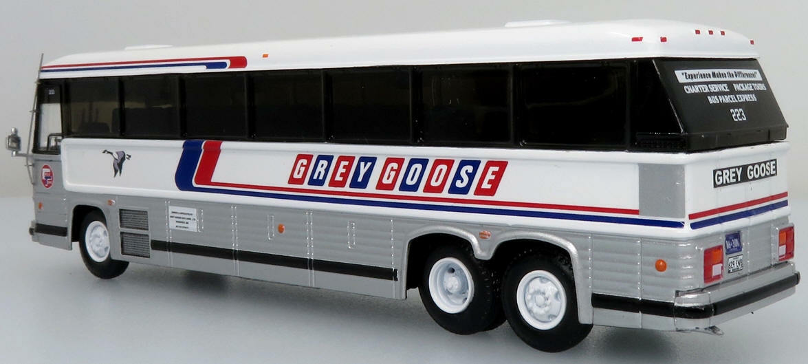 MCI MC12 Coach Bus Grey Goose-Greyhound Canada Co. 1/87 Scale Iconic Replica New