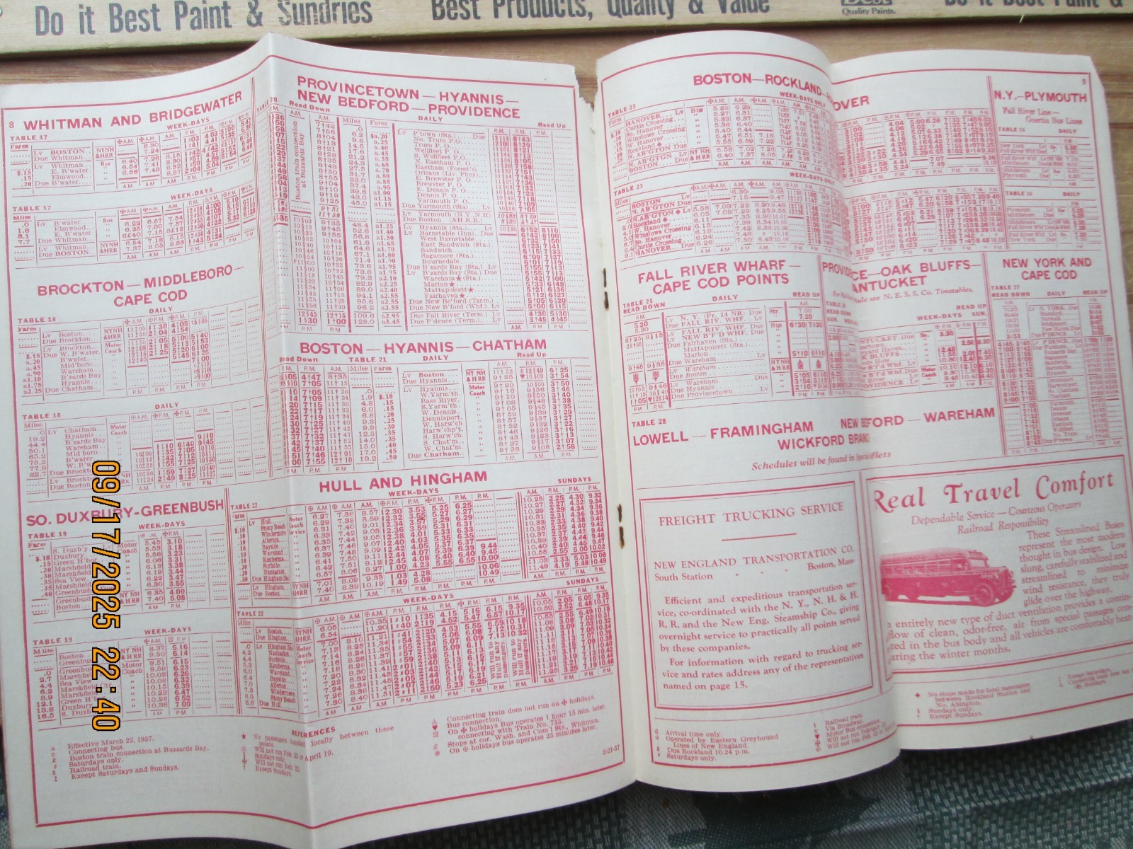New England Transportation Company bus schedule Feb 21 1937