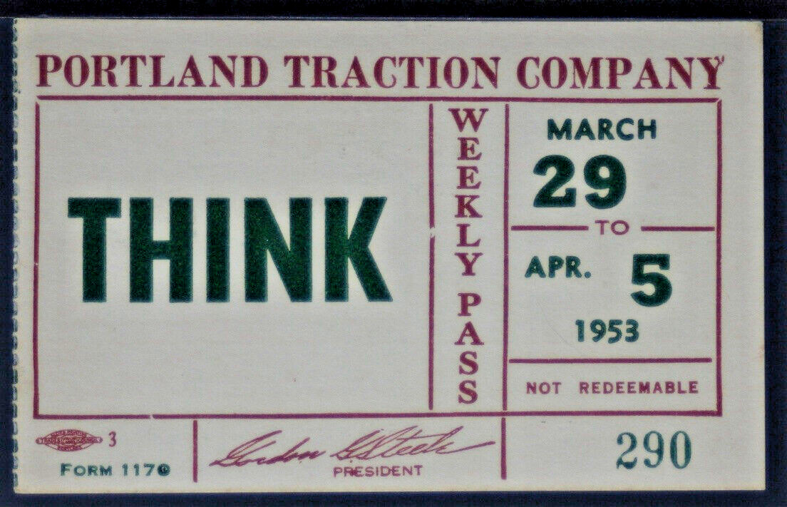 Portland Traction Company Pass Electric / Motor Coach 3/29-4/5 1953 PASS313