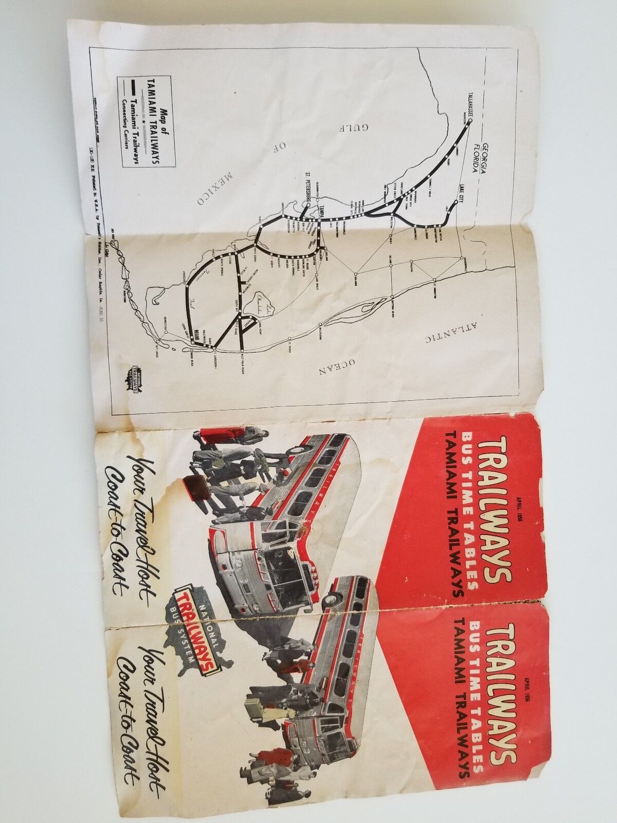 Trailways Tamiami Bus TimeTables 1956 Florida Map Advertisement