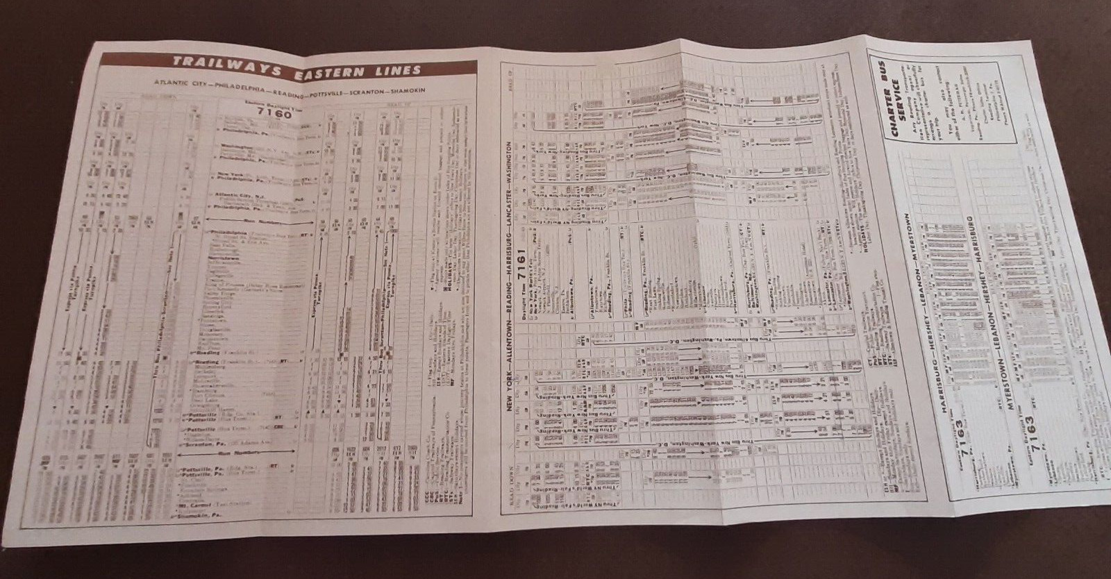 1964 Reading Trailways PA Pennsylvania bus time table fold brochure Worlds Fair