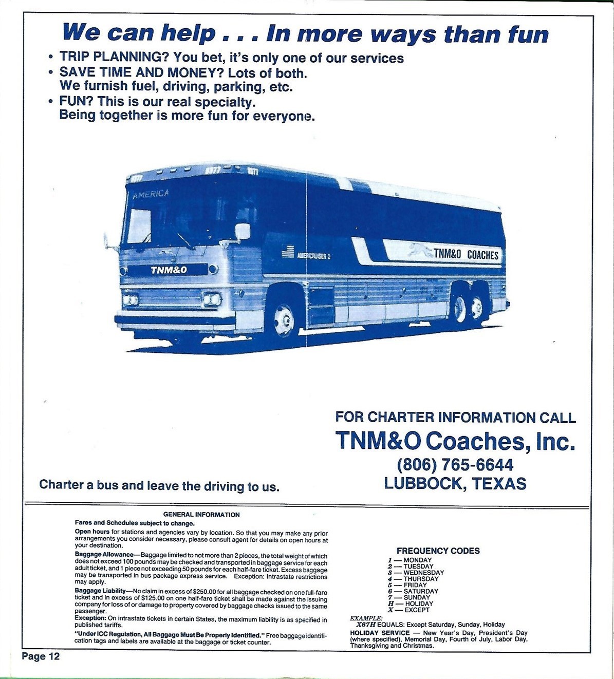 Oct. 5 1988 TEXAS-NEW MEXICO & OKLAHOMA COACHES Bus Schedules Route Map