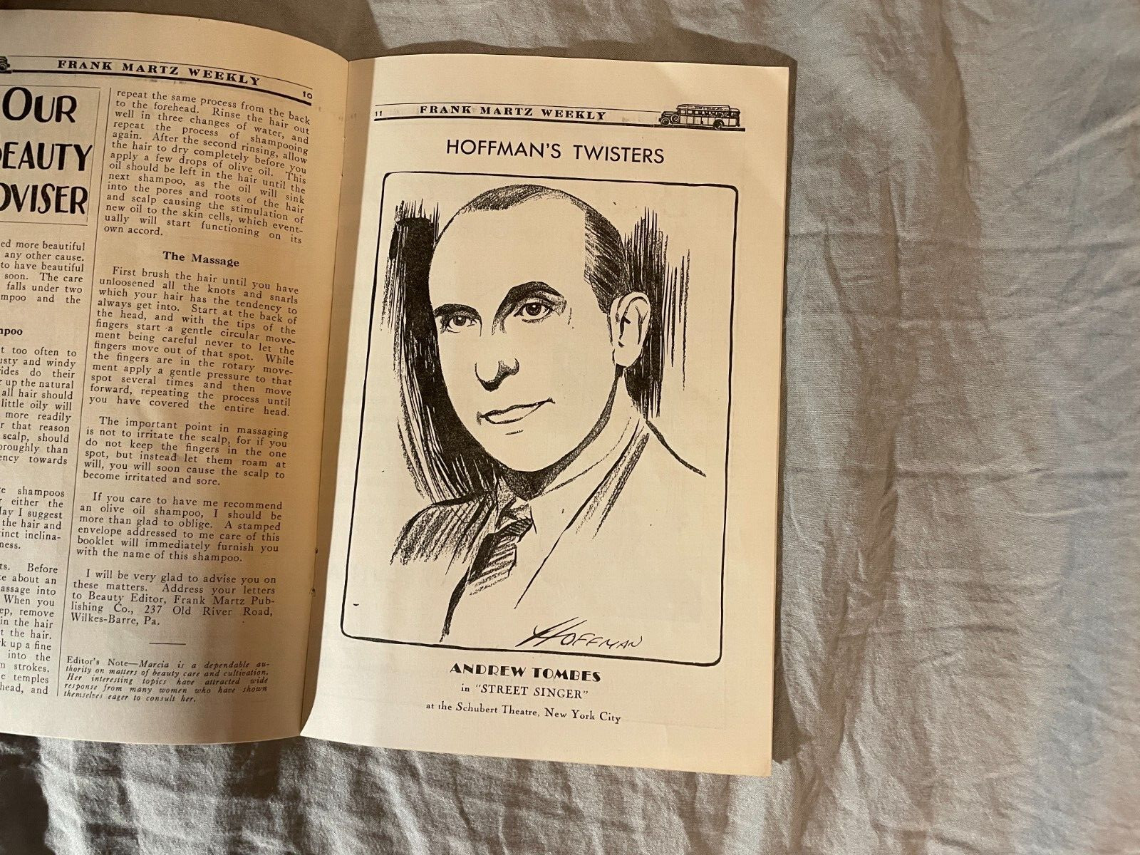 Frank Martz Coach Bus Weekly Timetable 1929 NYC New York City Wilkes Barre PA NY