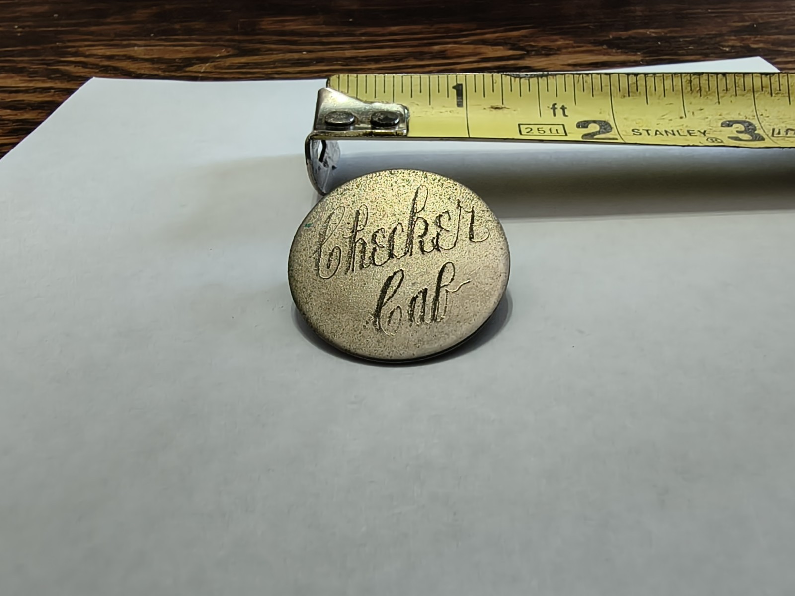 Vintage Checker Cab Taxi Cab Round Metal Pin Advertising Chauffeur NYC City