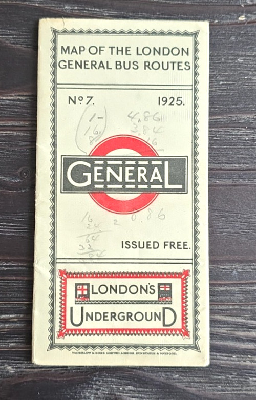 Vintage 1925 Map of General London Underground Bus Routes No 7 Map