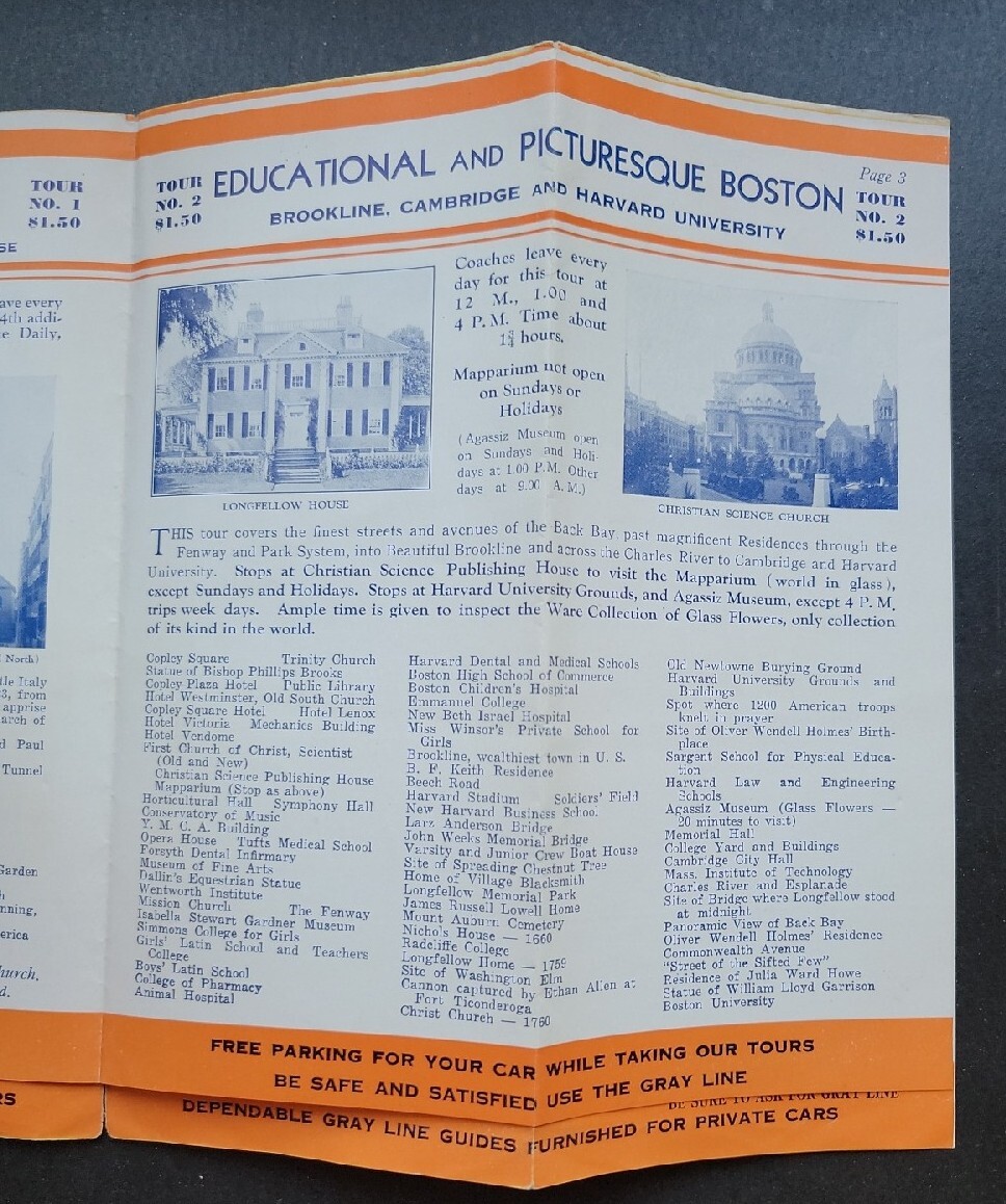 Vintage The Gray Line Historic Boston Sightseeing Prices Tours Picture Brochure