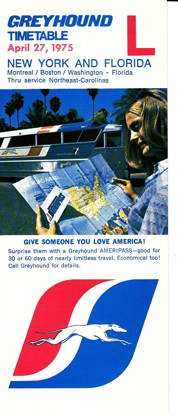 Greyhound Timetable April 27 1975 L New York and Florida Montreal Boston DC
