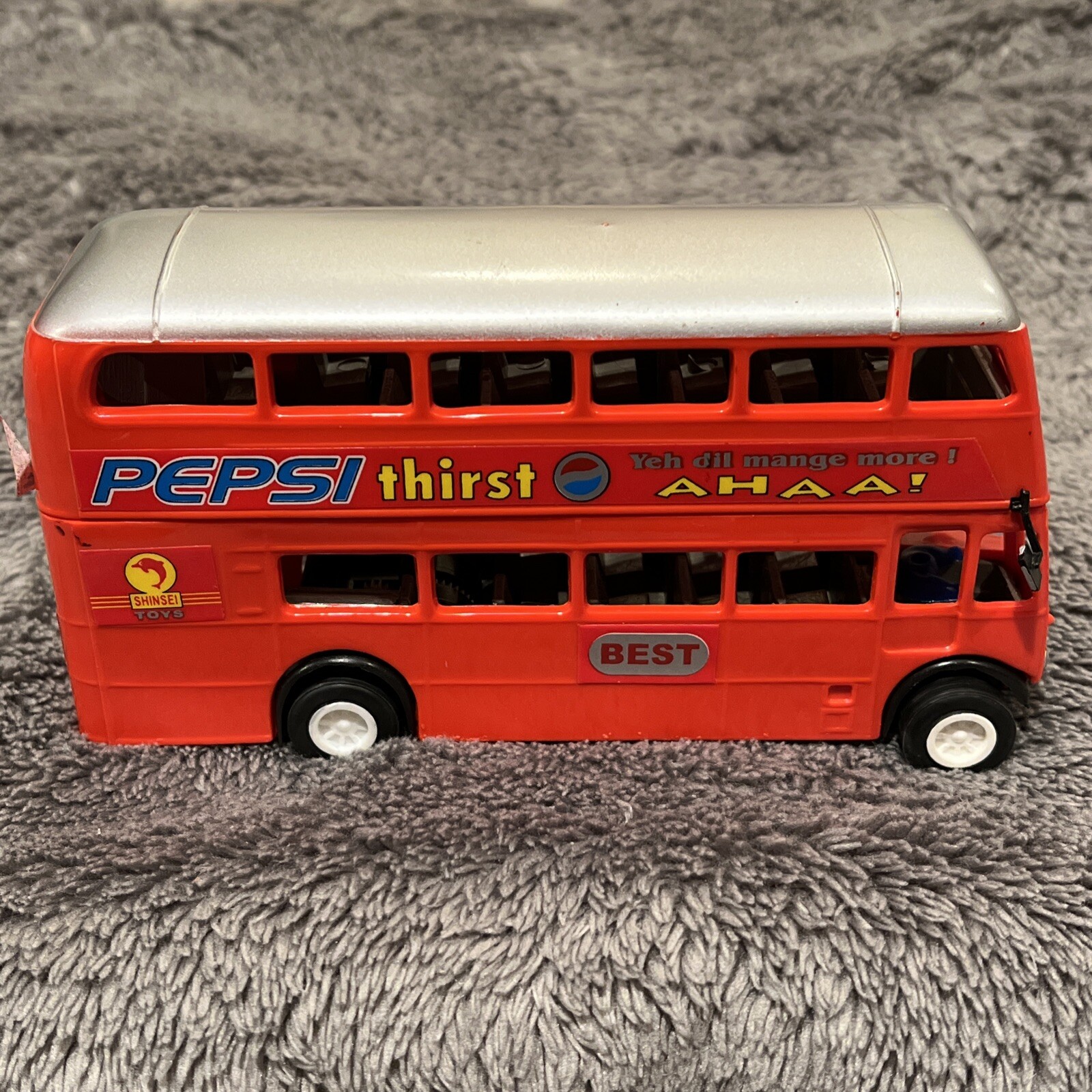 Shinsei Double Decker Bus Pepsi Thirst Advertising India Red Toy Pullback Rare