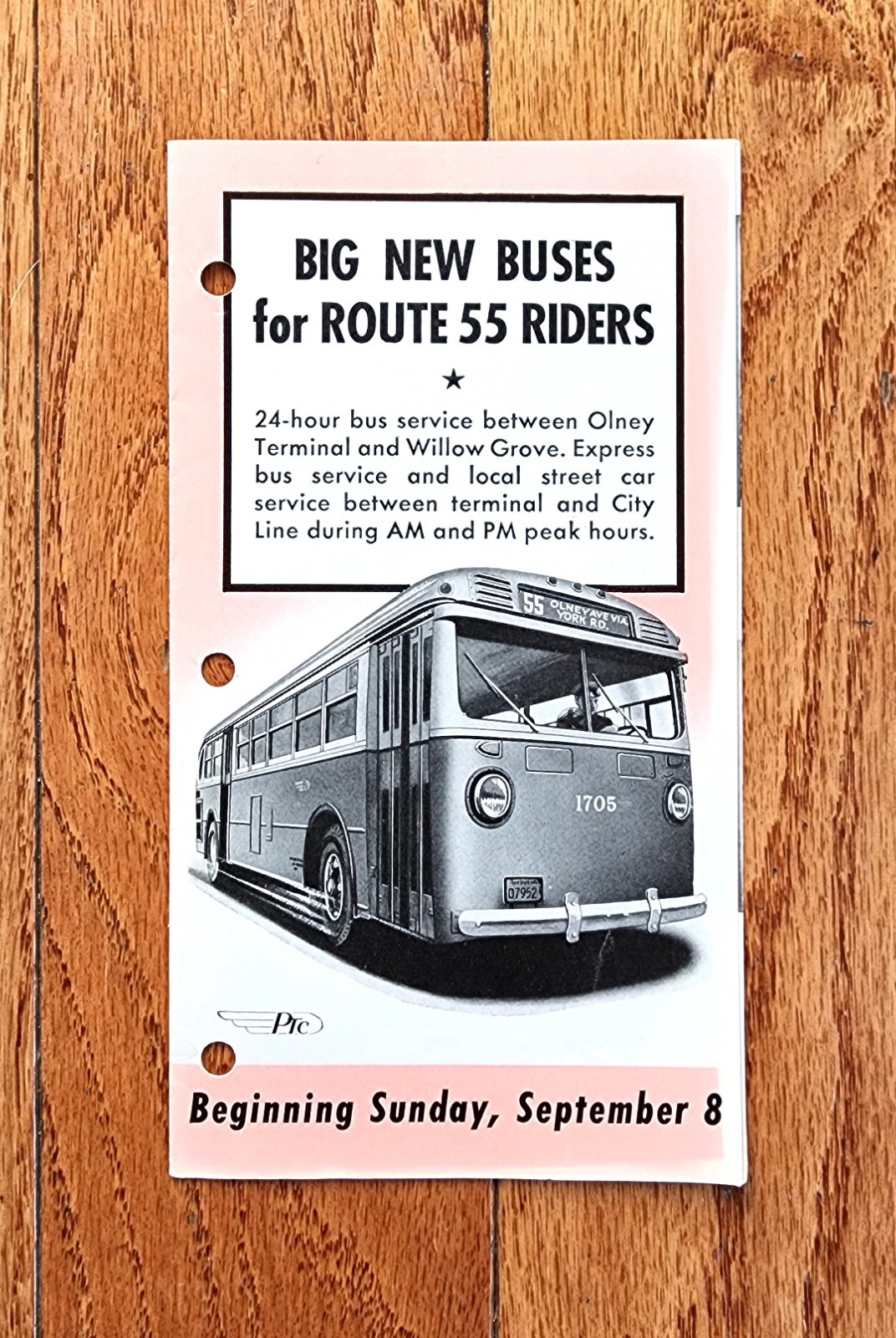 1940 PTC PHILADELPHIA TRANSPORTATION CO NEW BUSES BROCHURE BUS ROUTE 55 PA