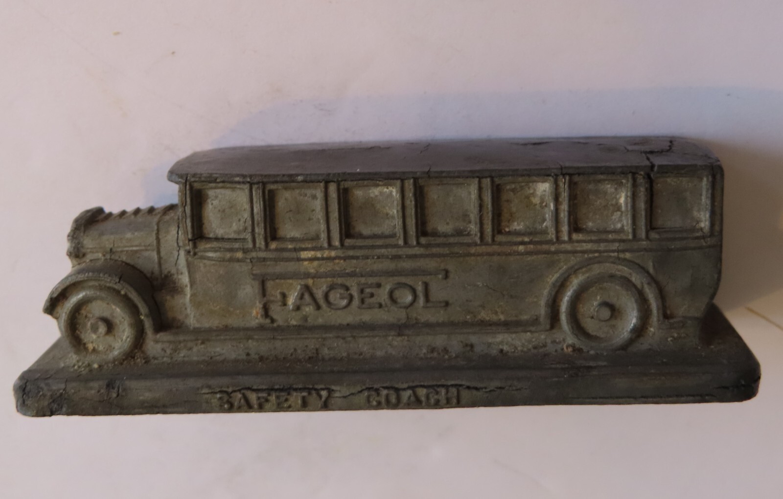 Vintage 1920’s Fageol Safety Crash Coach Bus Cast Metal Advertising Paperweight