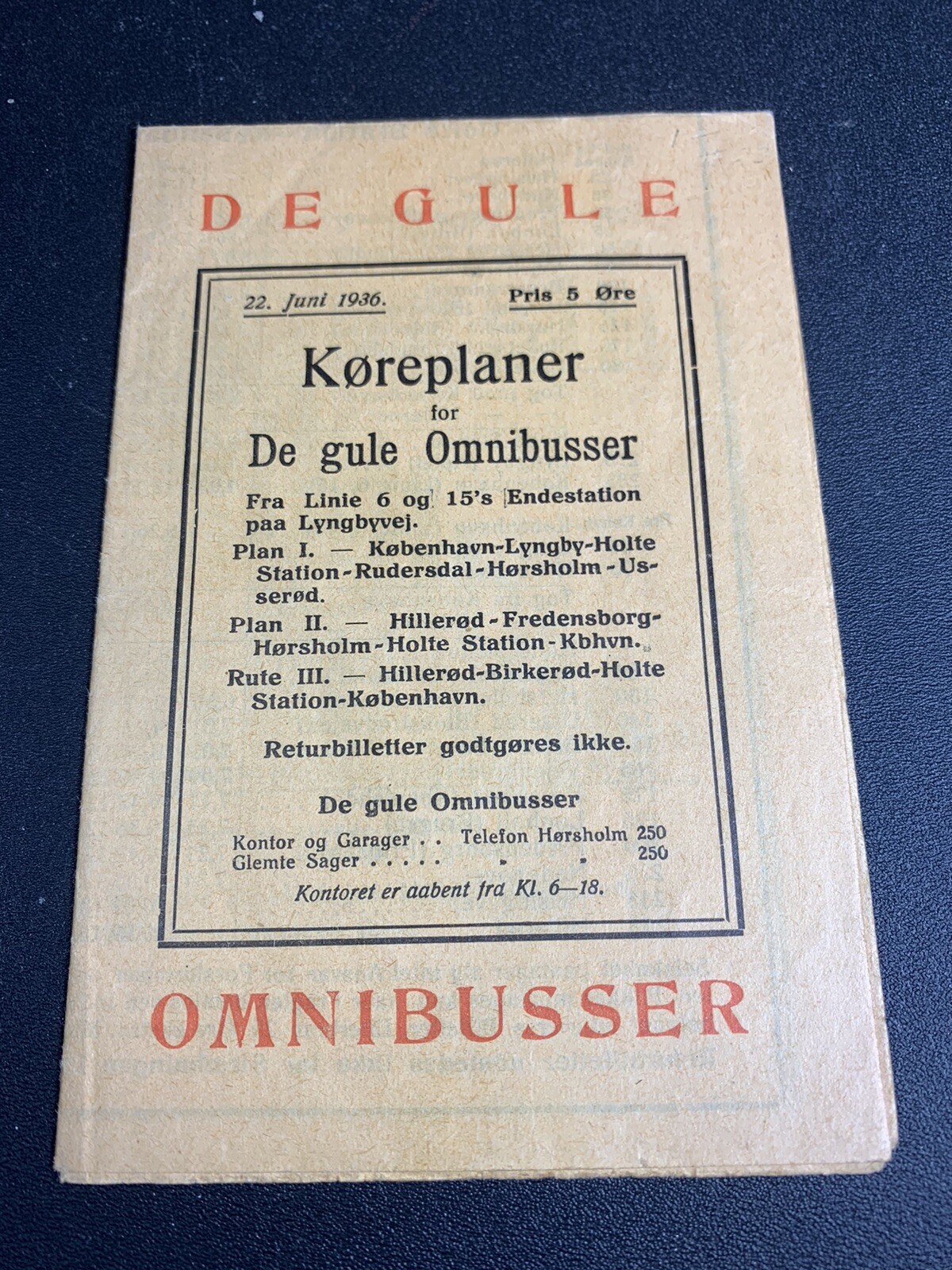 Vtg Danish Denmark Bus Schedule planner 1936 Map Holte Station Omnibusser