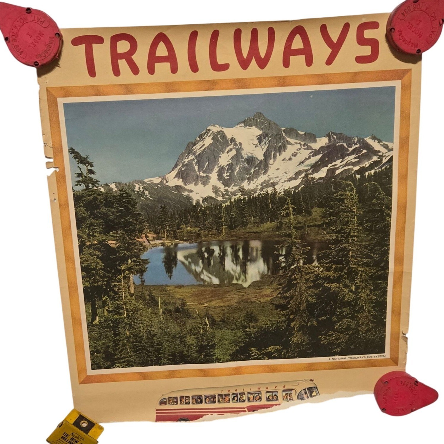 Trailways Bus System Poster Vintage AS IS READ Tour Travel Mount Shuksan WA