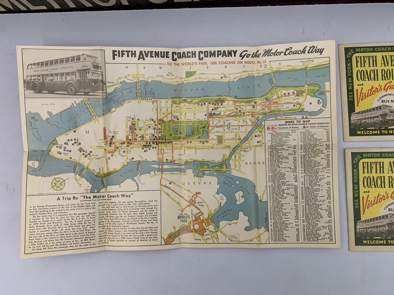3 NOS FIFTH AVENUE COACH GUIDE NEW YORK WORLDS FAIR NYC VINTAGE NY MANHATTAN MAP