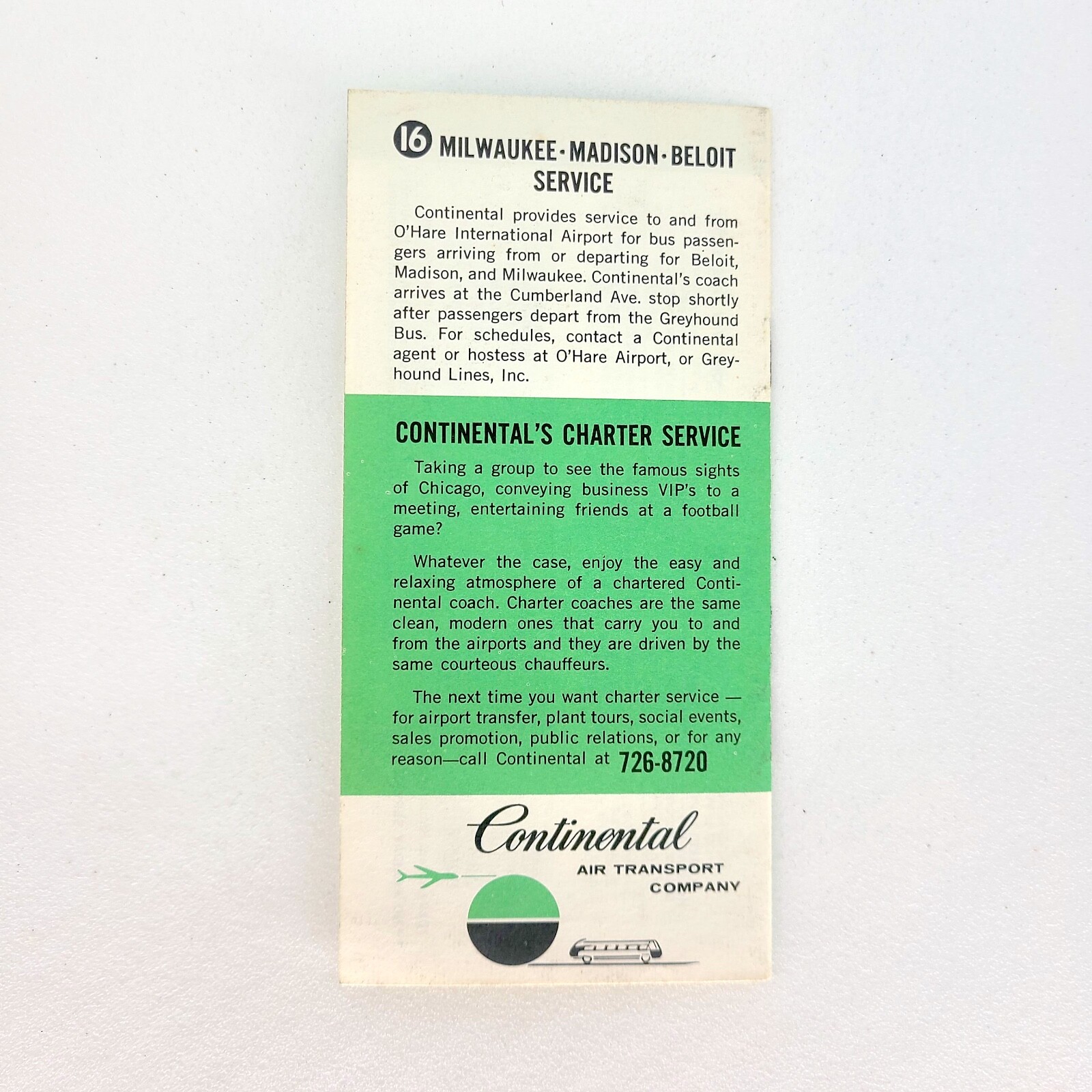 1969 Continental Airport Bus Brochure Timetable Chicago OHare Midway Schedule
