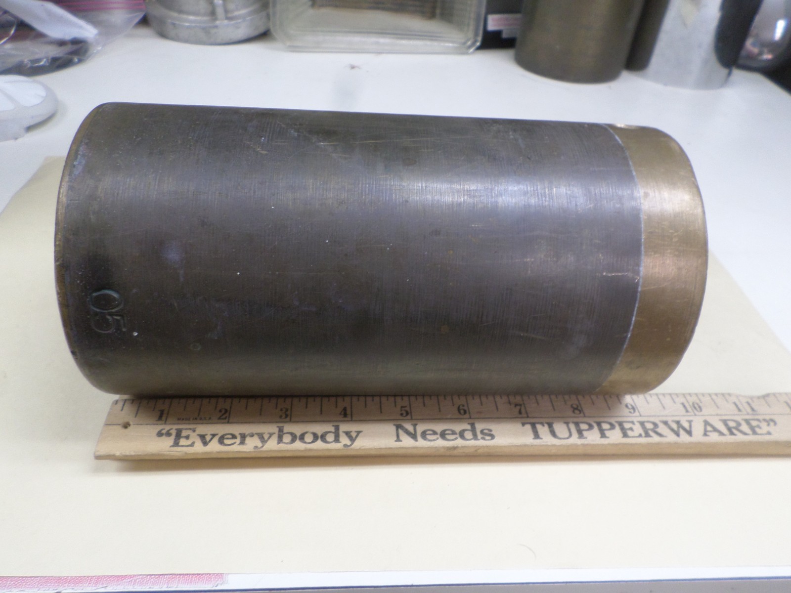 Vintage Diamond Mfg Brass Fare Box Money Vault Cylindrical 9″ X 4-3/4″ #05 DART