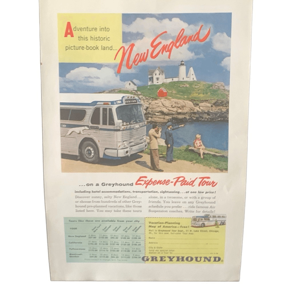 Vintage 1955 Greyhound New England Ad Advertisement
