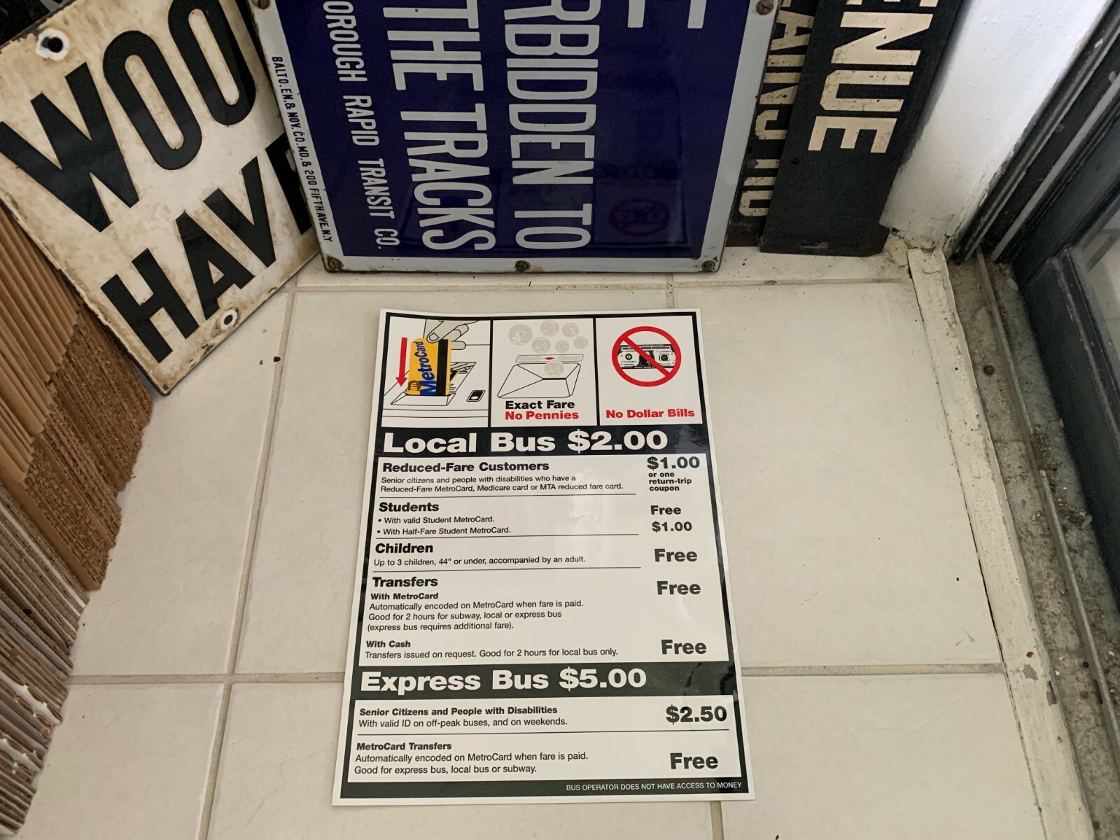 NEW YORK TRANSIT NY NYC BUS SIGN $2.00 FARE LOCAL EXPRESS VINYL DECAL STICKER