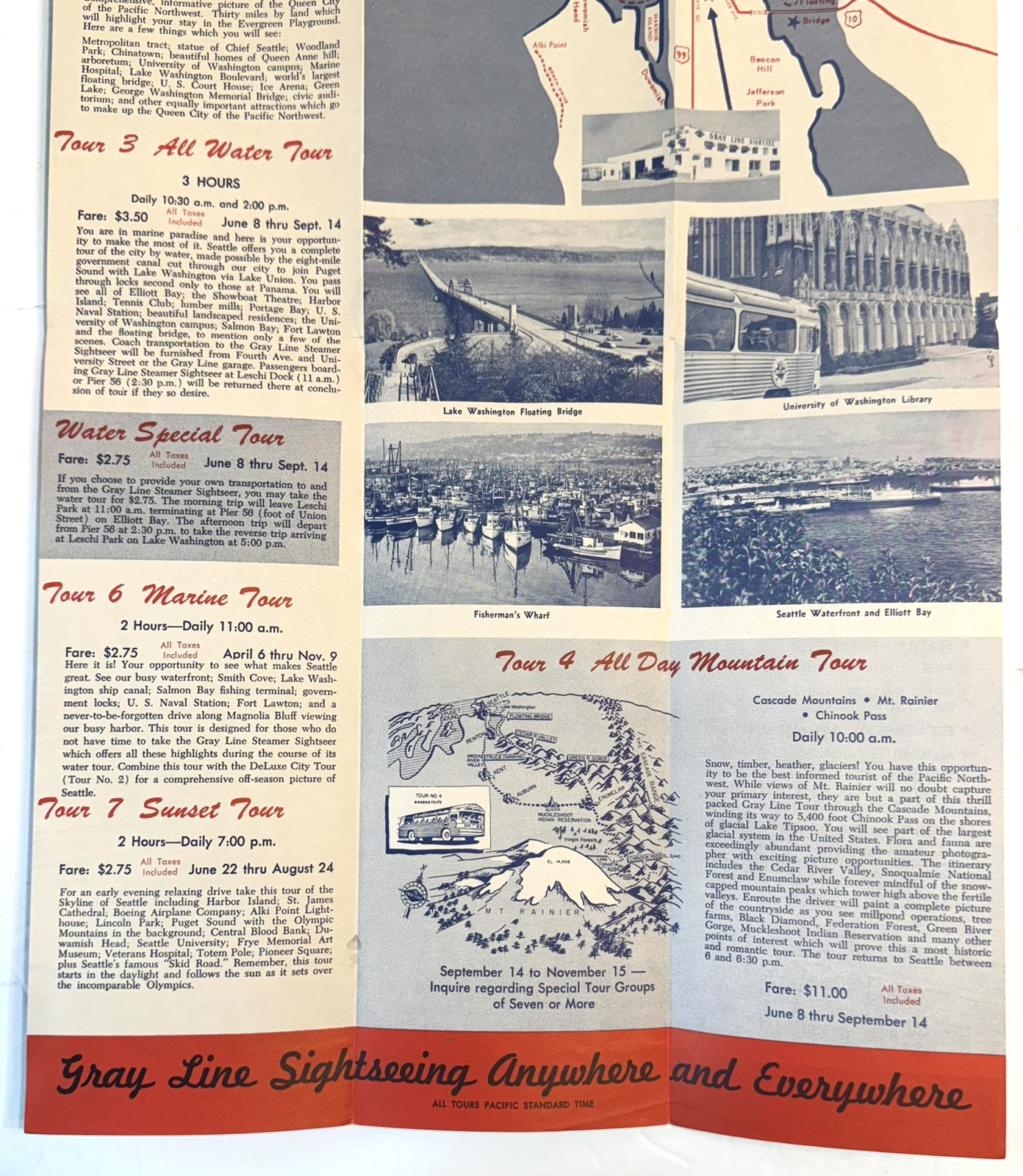 Vintage 1958 Sightseeing Seattle The Gray line Sightseeing Co. Brochure Pamphlet