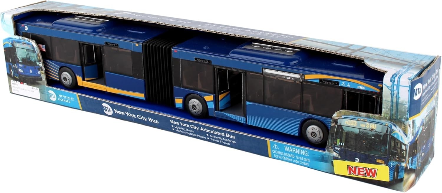 RT8571 16″ Articulated NYC Bus Toy – Blue/Brown//