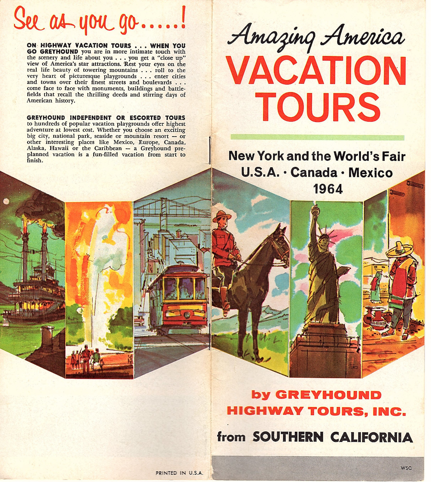 Greyhound Bus 1964 Booklet Amazing America Tours NY Worlds Fair Canada Mexico