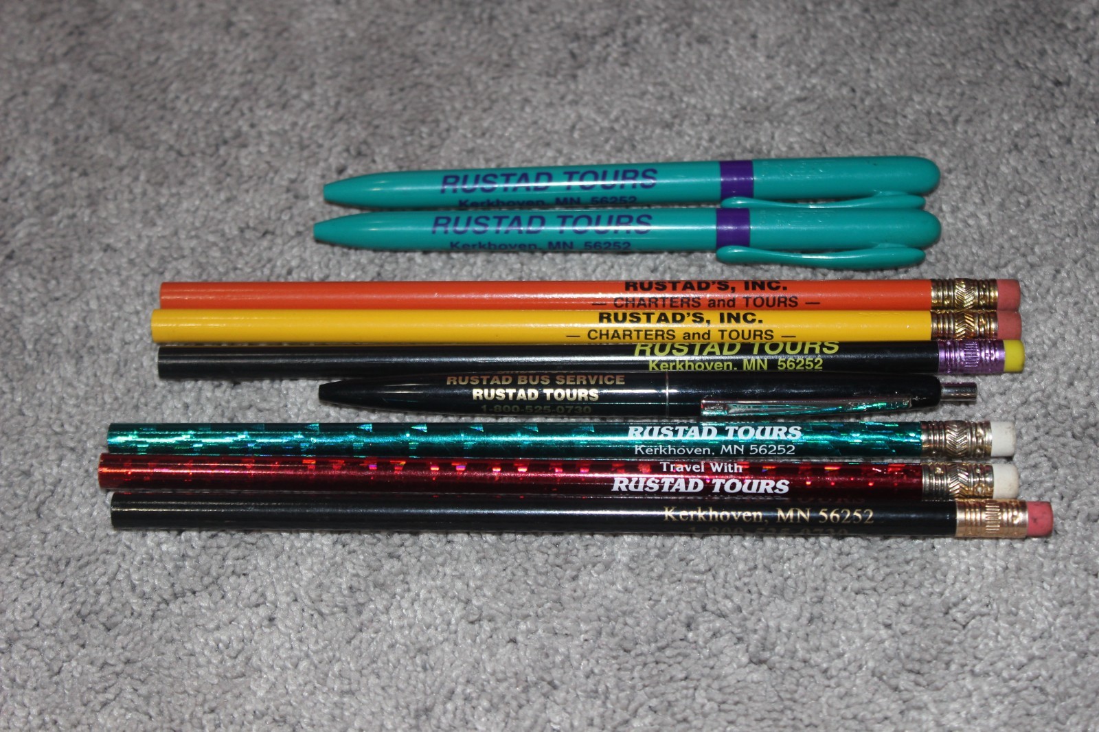 (9) Vintage Rustad Tours Bus and Charter Service Pens and Pencils Kerkhoven, MN