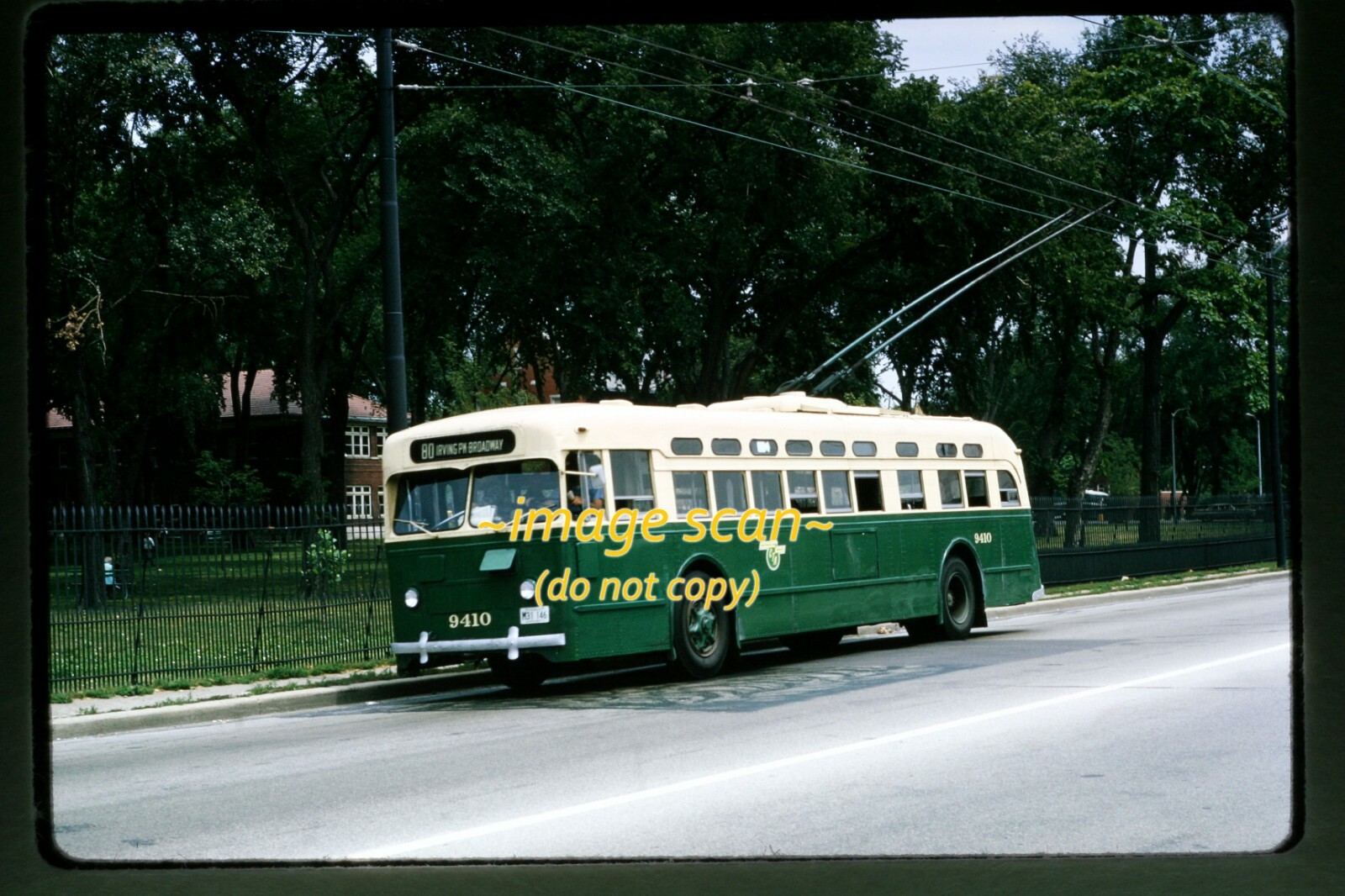 CTA Chicago Transit Trolley Bus 9410 in 1965, Kodachrome Slide h17a