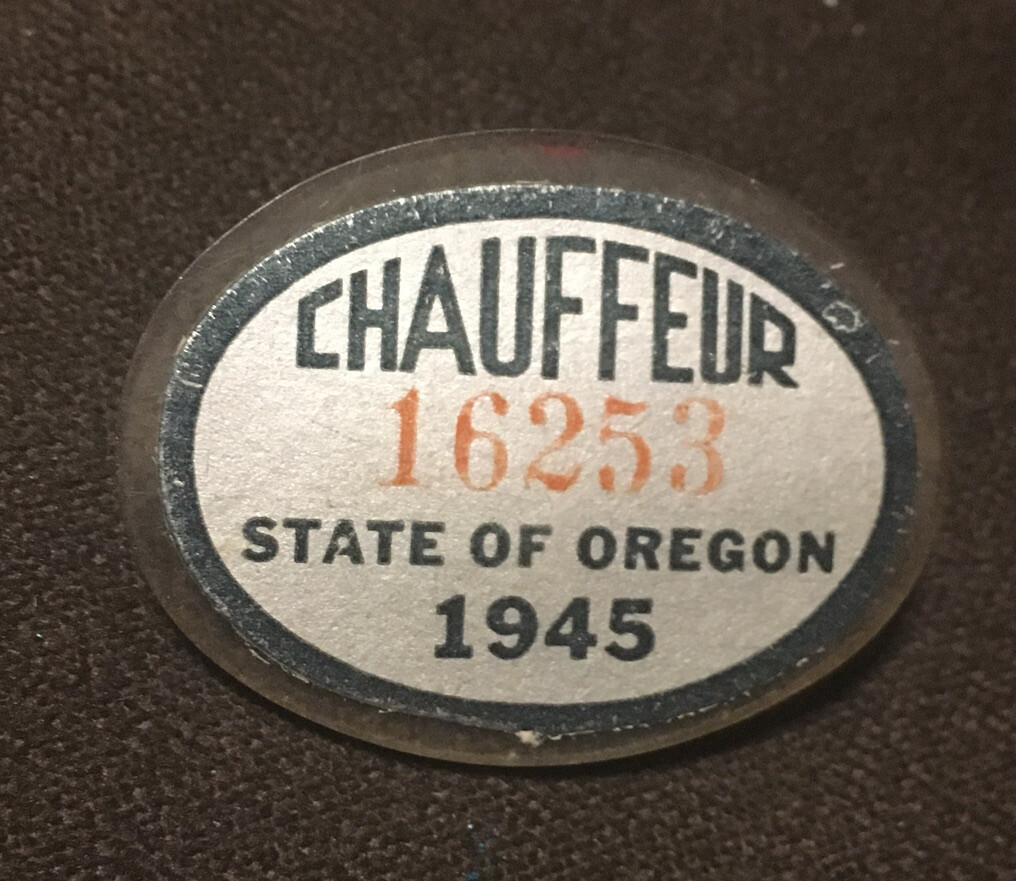 vintage RARE 1945 State of Oregon Chauffeur Employee ID Pin License Badge