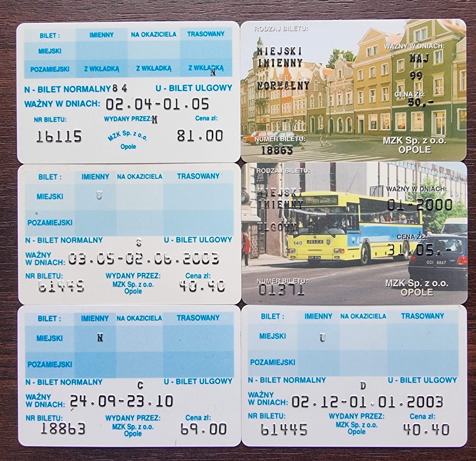 6 monthly bus tickets / plastic cards from Opole (Poland) each other!