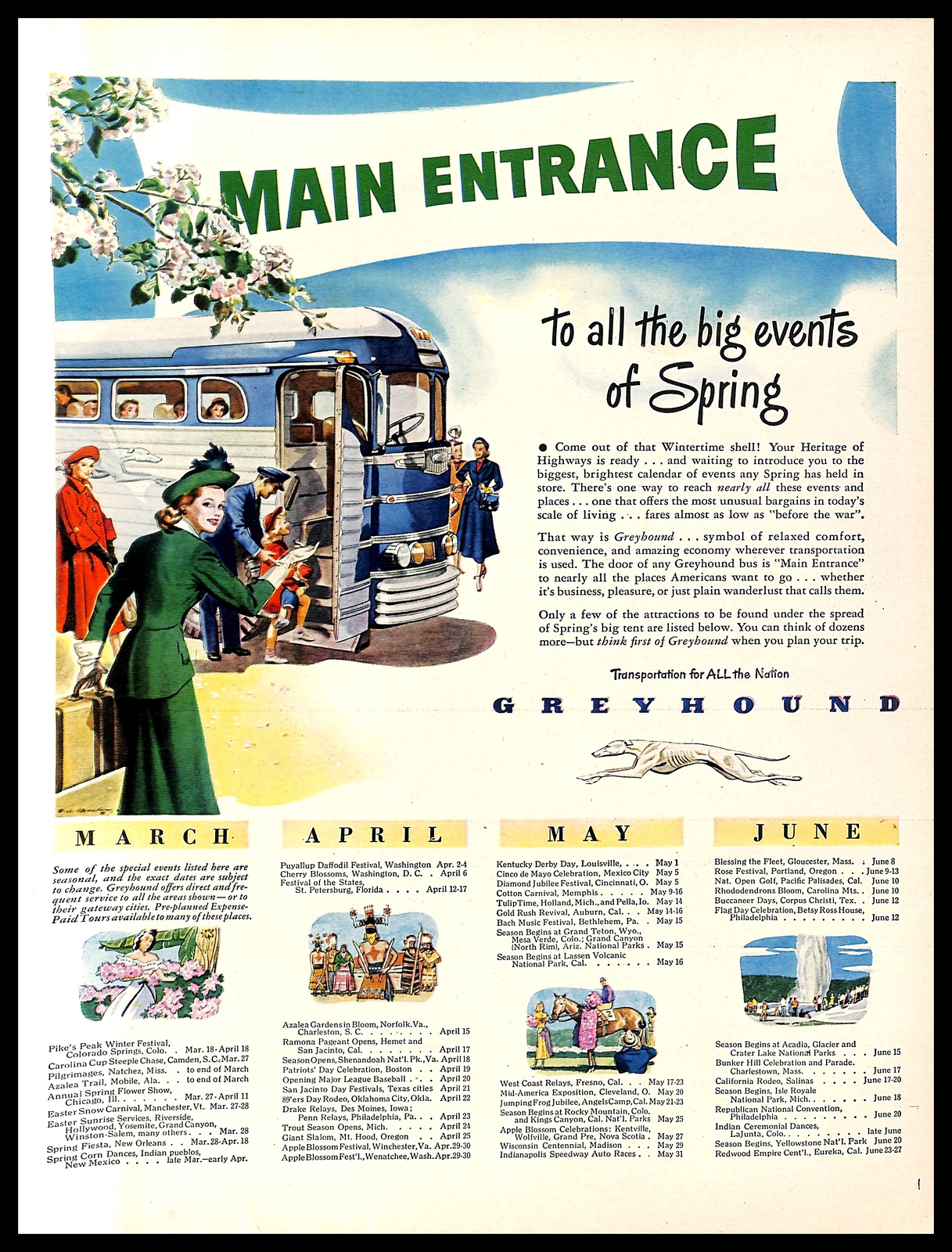 1948 Greyhound Bus Transportation Vintage PRINT AD Spring Vacation Illustration