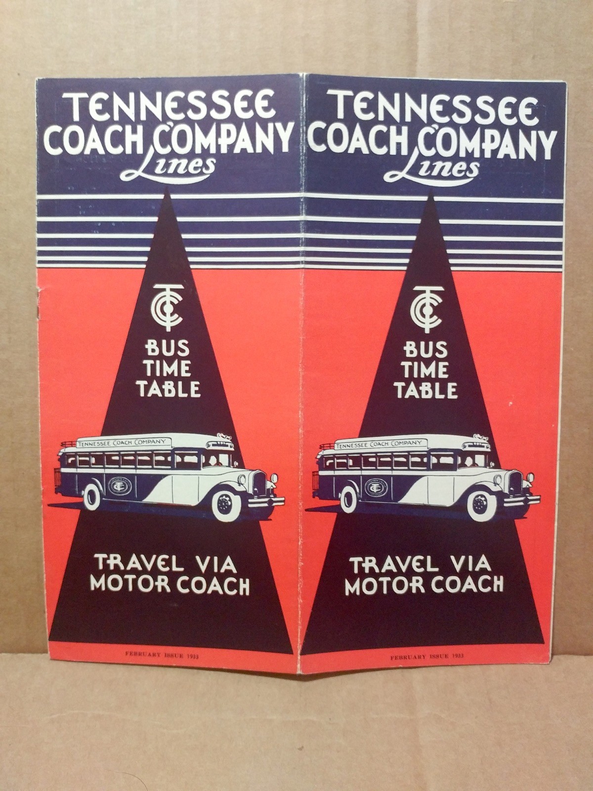1933 Tennessee Coach Company Bus Lines Time Table Timetable Motor Coach TN