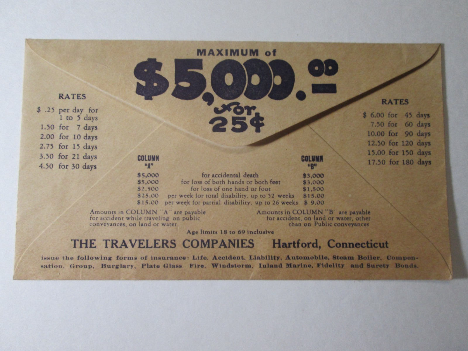 Vintage Blue Ridge Bus Lines Advertisement Travelers Co. Ins. Payment Envelope
