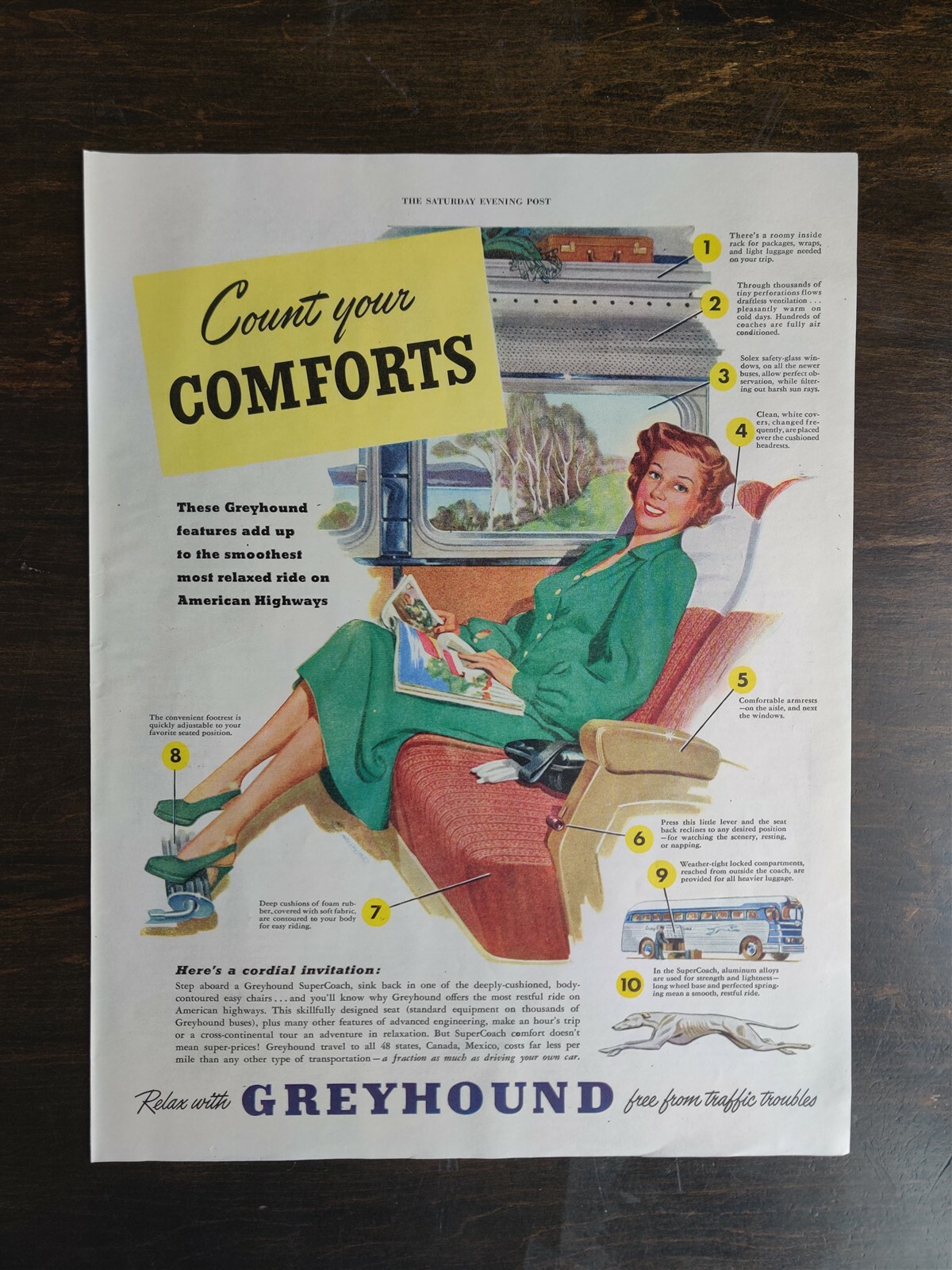 Vintage 1949 Greyhound Bus Full Page Original Color Ad – OC