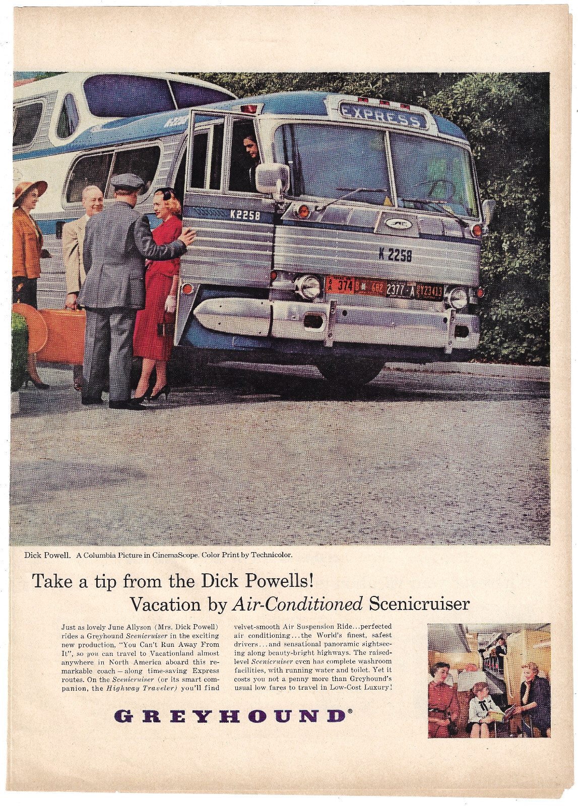 Greyhound Bus Ad Vintage 1950s Mid Century Travel Wall Art Decor Original 1956