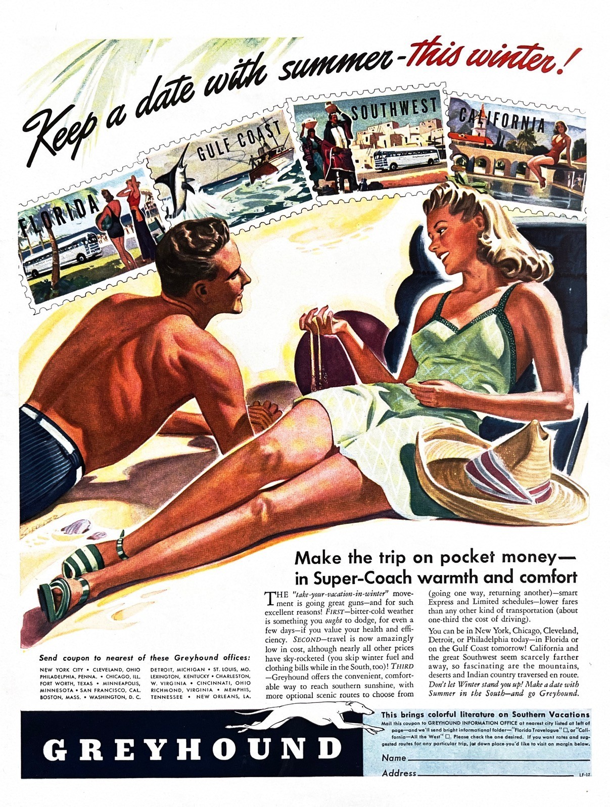1941 GREYHOUND BUS Original Vintage Print Ad Road Travel Tourism Super Coach