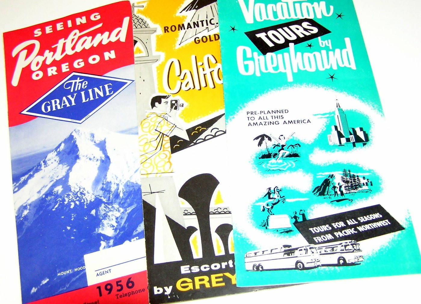2 Lot Greyhound Bus Tour Vacation Brochures California Itinerary 1956 Gray Line