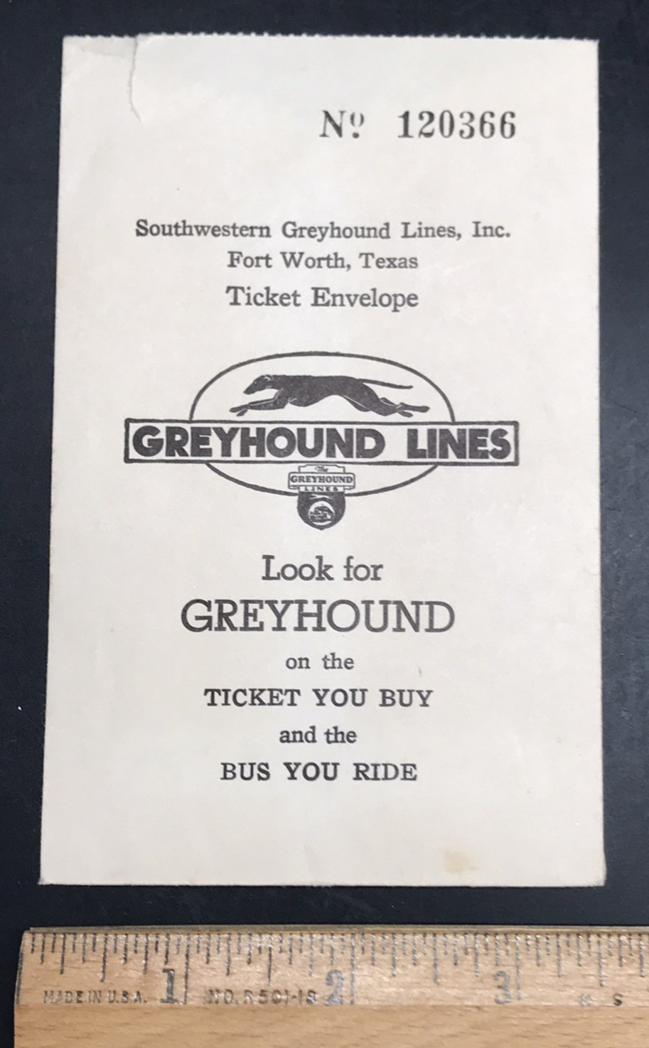 VTG c1950s Greyhound Lines Bus Ticket Envelope 3.5×5.5
