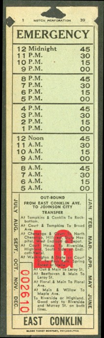 Triple Cities Traction Binghamton NY bus transfer 1939
