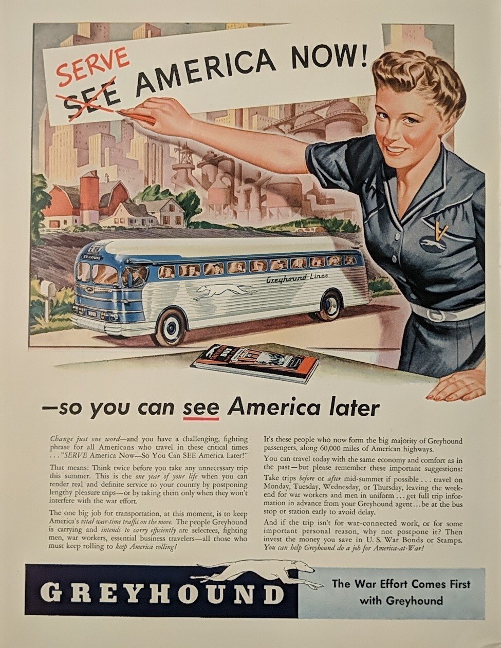 1942 Greyhound Bus Print Ad WW2 Era Support America’s Allied Troops