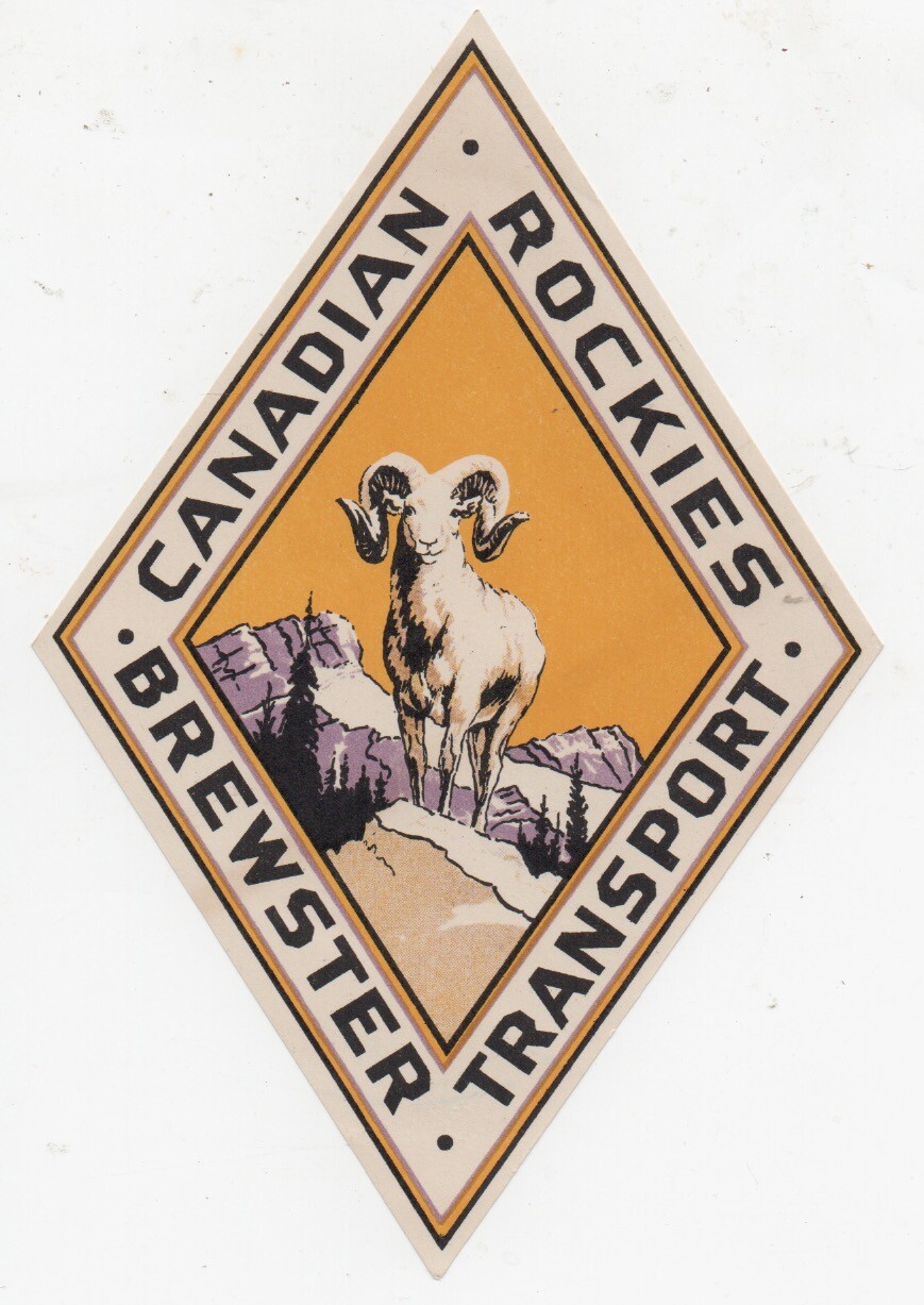 Vintage Diamond Shaped Luggage Label Brewster Motor Bus Transport Canada w/ Goat